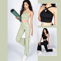 Thumbnail Bộ Tập Yoga Nữ, Bộ Tập Gym Nữ LV24N01F503 Nữ Áo Croptop Kèm Đệm Rời & Quần Ống Loe Livan Sport, Set Tập Yoga Quần Dài 1