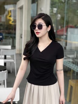Thumbnail Áo thun nữ che bụng dáng ôm nhẹ – cổ tim nhún eo co giãn 4 chiều Evalover 1