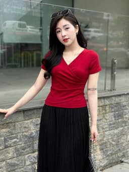 Thumbnail Áo thun nữ che bụng dáng ôm nhẹ – cổ tim nhún eo co giãn 4 chiều Evalover 2