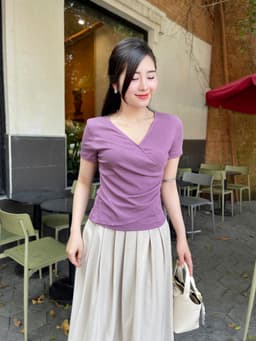 Thumbnail Áo thun nữ che bụng dáng ôm nhẹ – cổ tim nhún eo co giãn 4 chiều Evalover 4