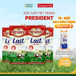 Thumbnail Combo 4 Hộp Sữa Tươi Tiệt Trùng President Nguyên Kem 1L - Độ Béo 3.6%, Không Đường, chính hãng Pháp 1