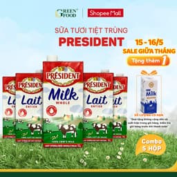 Thumbnail Combo 5 Hộp Sữa Tươi Tiệt Trùng President Nguyên Kem 1L Không Đường- Độ Béo 3.6% nhập khẩu P 1