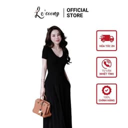 Thumbnail Váy Đi Biển Đẹp Dáng Dài Hai Màu Xám Đen Có Size 80kg LECOONG V759 Đầm Du Lịch Thiết Kế Đẹp Basic 1
