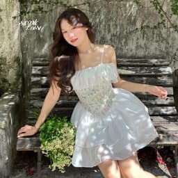 Thumbnail Đầm Trễ Vai Trắng Phối Hoa CALLIOPE quyến rũ phù hợp đi chơi, dự tiệc - Simple Twist 2