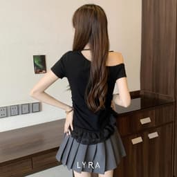 Thumbnail LYRA - Áo thun nữ cách điệu dây nơ, áo lệch vai phối viền ren bèo Zero Circle tiểu thư nhẹ nhàng sang chảnh - CSYAC0297 3
