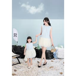 Thumbnail RẬP MOMMY & BABY - Đầm Xanh Cổ Tròn phối Voan -  MOMMY 01 3