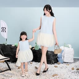 Thumbnail RẬP MOMMY & BABY - Đầm Xanh Cổ Tròn phối Voan -  MOMMY 01 1