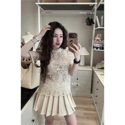 Thumbnail Set Váy Thiết Kế Áo Tiểu Thư Chân Váy Xếp Ly LECOONG B215 Đầm Đẹp Màu Kem Sang Chảnh 1