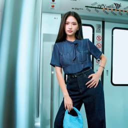 Thumbnail Soft denim - Áo sơ mi cổ nơ bo gấu, Áo công sở nữ IVY moda MS 16B0098 3