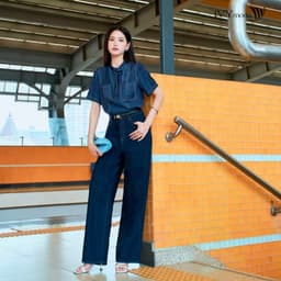 Thumbnail Soft denim - Áo sơ mi cổ nơ bo gấu, Áo công sở nữ IVY moda MS 16B0098 1