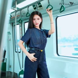 Thumbnail Soft denim - Áo sơ mi cổ nơ bo gấu, Áo công sở nữ IVY moda MS 16B0098 2