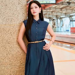 Thumbnail Pleated Denim Dress - Đầm cổ đức, Đầm nữ công sở dạo phố IVY moda MS 47B0103 3