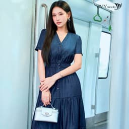 Thumbnail Button-Down Denim Dress – Đầm xòe xếp tầng, Đầm công sở dạo phố nữ IVY moda MS 47B0104 1