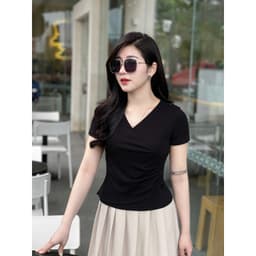 Thumbnail Áo thun nữ che bụng sau sinh cổ tim dáng ôm nhẹ nhún eo Evalover 3
