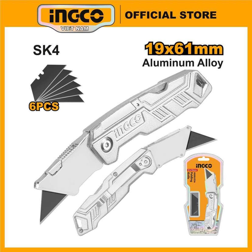 Ảnh Dao rọc giấy gấp gọn đa năng INGCO HUK6236 hợp kim nhôm | HUK6288 thép không gỉ cao cấp 1