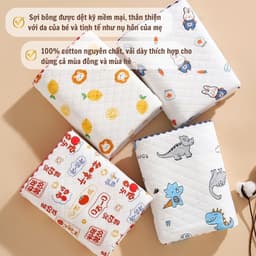 Thumbnail Chăn choàng ủ, chăn quấn bé mùa hè chất cotton trần bông dệt kim bo viền thoáng mát, chăn đắp size 85x85cm IQKao CC01 2