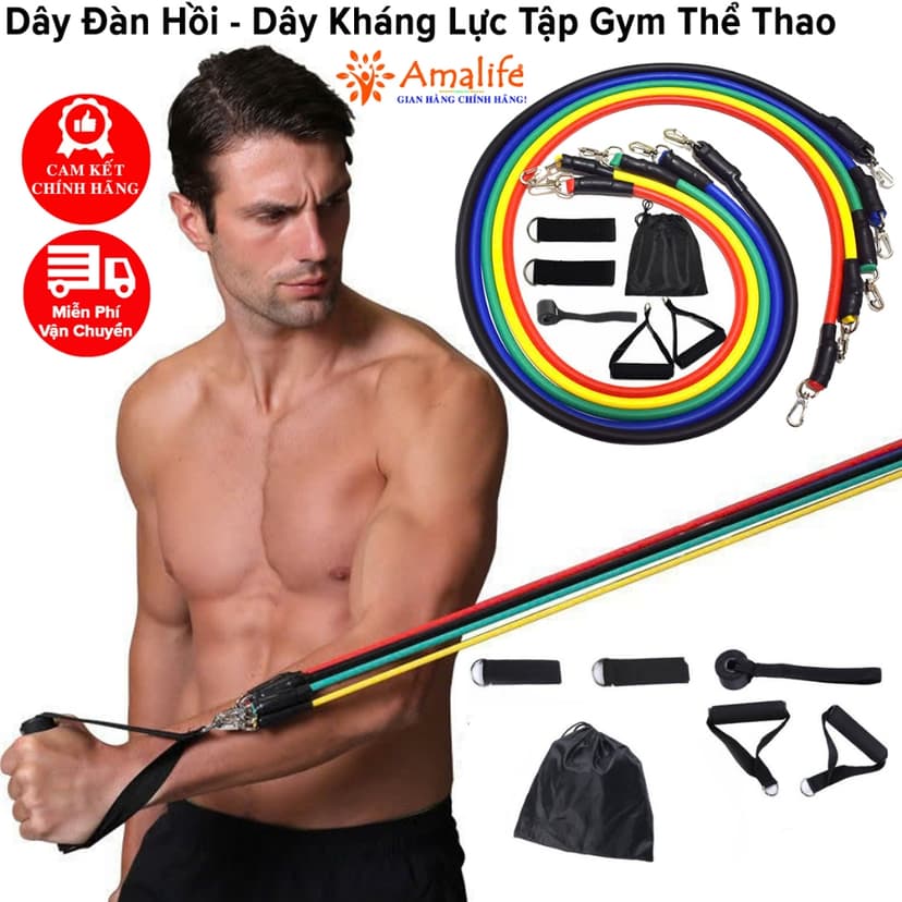 Ảnh Bộ 5 Dây Kháng Lực Tập Thể Hình, Dây Ngũ Sắc Dây Đàn Hồi Tập Gym Đa Năng Chống Đứt Cao Cấp Chính Hãng Amalife 1