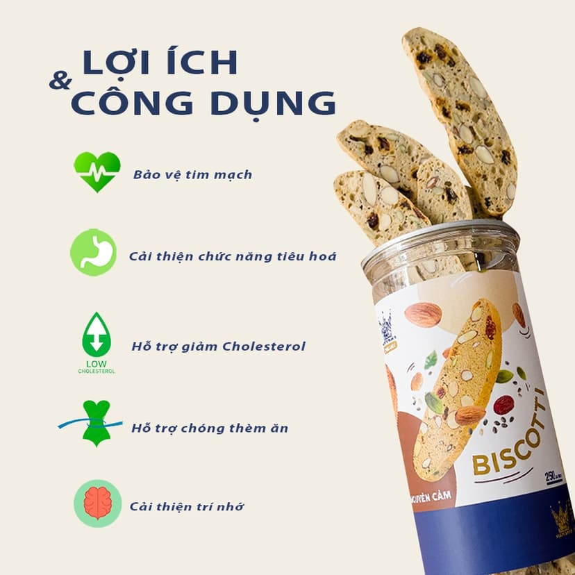 Ảnh Bánh Biscotti ORIGINAL 250gr Bánh Ăn Kiêng Không Đường Vua Yến Mạch 2