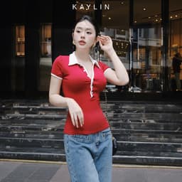 Thumbnail Áo thun KAYLIN Polo form ôm phối sọc chất vài thun co giản phong cách công sở thanh lịch - N2308 2