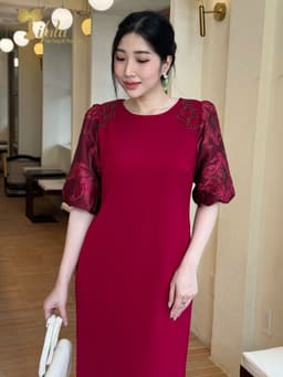 Thumbnail Đầm dự tiệc trung niên Zol by TIFALU dáng suông màu đỏ sang trọng - ZOL319RED 1