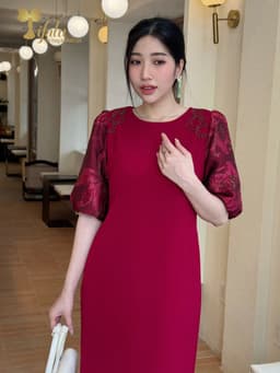 Thumbnail Đầm dự tiệc trung niên Zol by TIFALU dáng suông màu đỏ sang trọng - ZOL319RED 4