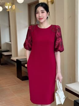 Thumbnail Đầm dự tiệc trung niên Zol by TIFALU dáng suông màu đỏ sang trọng - ZOL319RED 2