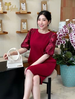 Thumbnail Đầm dự tiệc trung niên Zol by TIFALU dáng suông màu đỏ sang trọng - ZOL319RED 3