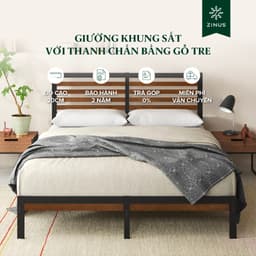 Thumbnail Giường Khung Sắt Với Thanh Chắn Bằng Gỗ Tre  -  Kai Bamboo and Metal Platform Bed Frame & Headboard 1