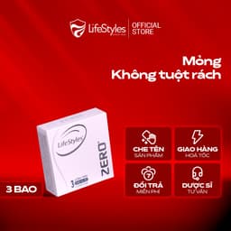 Thumbnail Bao cao su mỏng khít LifeStyles Zero - Trơn êm -  Hộp 3 bao 1