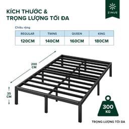 Thumbnail Giường Sắt Với Thanh Đỡ Bằng Thép -  Elias 14in metal platform bed frame 2