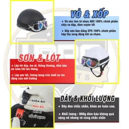 Thumbnail Mũ bảo hiểm nửa đầu Hpro Helmets nhiều màu sắc thời trang, cá tính, kèm kính UV, phi công, Freesize (55-59cm) 3