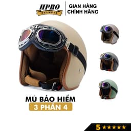Thumbnail Mũ bảo hiểm 3/4 đầu, Sundy Helmet, nhiều màu sắc thời trang, cá tính, Freesize (54-58cm) kèm kính Phi Công, UV. 1