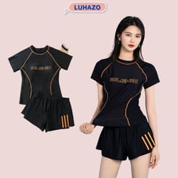 Thumbnail Bikini đi biển nữ LUHAZO du lịch kín đáo đùi 2023 ngắn Tay đi biển Hàn Quốc 2 mảnh  kiểu Quảng Châu Đẹp Co Giãn 6830 1