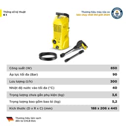 Thumbnail Máy phun rửa áp lực cao Karcher K 1 - Công suất 850W, áp lực tối đa 90 bar - Làm sạch, vệ sinh xe máy, ban công 3