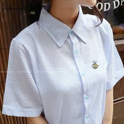 Thumbnail Áo sơ mi nữ Beenie Choobe kẻ sọc oversize cộc tay form suông rộng khoác ngoài ASM18 4