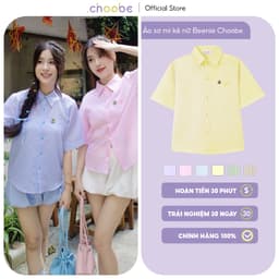 Thumbnail Áo sơ mi nữ Beenie Choobe kẻ sọc oversize cộc tay form suông rộng khoác ngoài ASM18 1