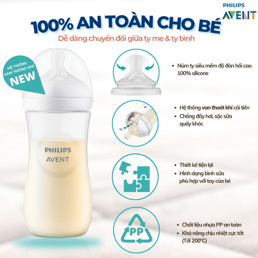 Ảnh Bình Sữa Philips Avent Natural Cho Bé, Bình Sữa Mô Phỏng Tự Nhiên Mới, Chống Đầy Hơi Sặc Sữa 3