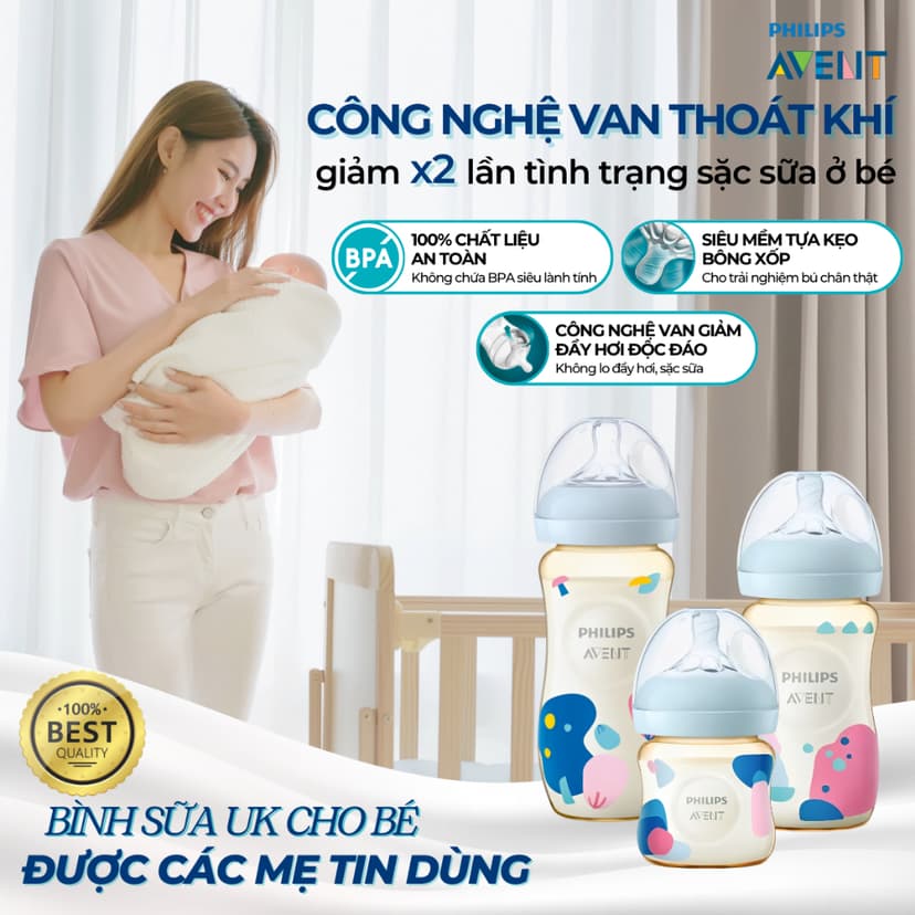 Ảnh Bình Sữa Philips Avent Cho Bé Sơ Sinh, Bình Sữa Mô Phỏng Tự Nhiên PPSU Chống Đầy Hơi Sặc Sữa 2