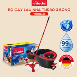 Thumbnail Cây lau nhà VILEDA Turbo Easy Wring&Clean đầu lau tam giác, xô giặt quay bằng chân, + 2 bông lau (Tổng 3 bông) 2
