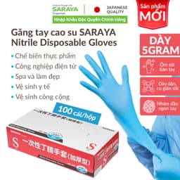 Thumbnail Găng tay cao su Saraya Nitrile Loại Dày 5Gram Không Bột, dùng trong chế biến thực phẩm, làm đẹp, vệ sinh - 100 cái/hộp 2