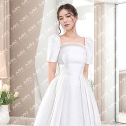 Thumbnail Đầm công chúa MINA tay phồng dáng xoè xếp ly chất Taffeta phối Voan điệu đà dự tiệc, đi chơi MN214 1