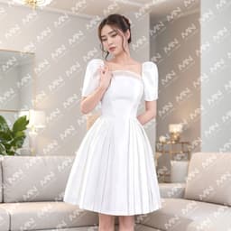 Thumbnail Đầm công chúa MINA tay phồng dáng xoè xếp ly chất Taffeta phối Voan điệu đà dự tiệc, đi chơi MN214 4
