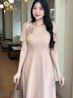 Thumbnail Váy nữ đầm thiết kế Zol by TIFALU dáng xòe trẻ trung chất chéo Hàn - ZOL407NUDE 1