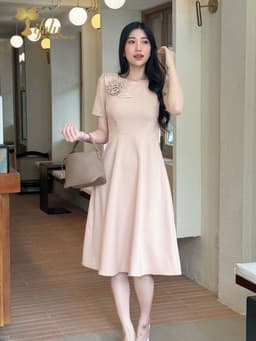 Thumbnail Váy nữ đầm thiết kế Zol by TIFALU dáng xòe trẻ trung chất chéo Hàn - ZOL407NUDE 2