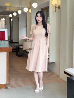Thumbnail Váy nữ đầm thiết kế Zol by TIFALU dáng xòe trẻ trung chất chéo Hàn - ZOL407NUDE 3