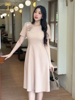Thumbnail Váy nữ đầm thiết kế Zol by TIFALU dáng xòe trẻ trung chất chéo Hàn - ZOL407NUDE 4
