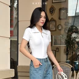 Thumbnail Áo thun POLO KAYLIN phối khóa kéo chất vải thun co giản phong cách thanh lịch - N2220 3