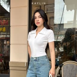 Thumbnail Áo thun POLO KAYLIN phối khóa kéo chất vải thun co giản phong cách thanh lịch - N2220 4