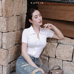 Thumbnail Áo thun POLO KAYLIN phối khóa kéo chất vải thun co giản phong cách thanh lịch - N2220 1