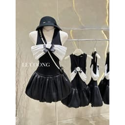 Thumbnail Váy Tiểu Thư Dáng Ngắn Trễ Vai Đính Nơ LECOONG V672  Đầm Đẹp Sang Chảnh 2